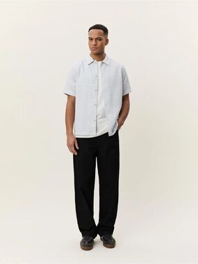 Les Deux Check Seersucker Shirt Light Blue NWOT $149 MSRP